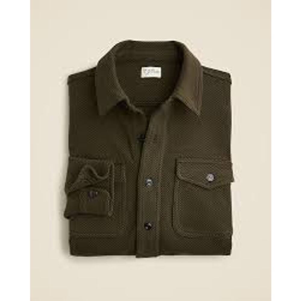 J.Crew Seabord Soft-Knit Long Sleeve Shirt Mens XL Greenish Brown Button Stretch
